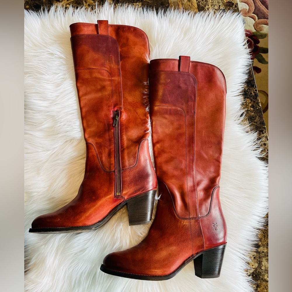 Frye Jackie Button Western Leather Heeled Knee Boots